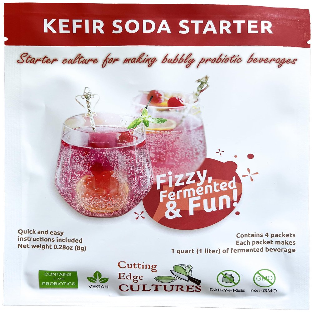 Kefir Soda Starter Culture Bubbly Probiotic Fermented Beverage Cutting Edge Cultures 4 Pack 8g Make Fizzy Fermentation Beneficial Bacteria Drinks Lactobacillus Delbrueckii Bifidum Longum Boulardii