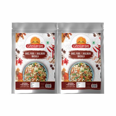 GHOTARAM Calcutta Jhalmuri, Jhal-Muri, Bhel-Puri, Bhelpuri Masala, Jhal Moodi Masala, Delicious Crunchy street food snack Masala, Natural And Fresh-190Gx2Pk