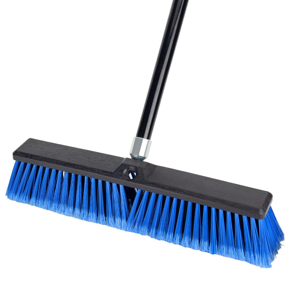 18 Inches Outdoor Push Broom Heavy Duty Shop Broom with 63" Long Handle for Deck Driveway Garage Yard Patio Concrete Floor Cleaning(Blue)