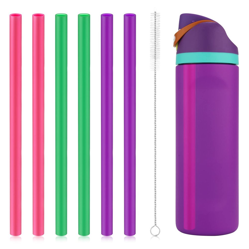 6pcs Replacement Straws for Owala FreeSip 24oz 32oz, Reusable Plastic Straws with Cleaning Brush for Owala Water Bottle 24 oz 32 oz and Flip 25 oz, Tumbler Accessories (Colorful)