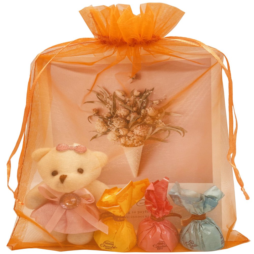 Jexila 50 Pack Orange Organza Gift Bags 8X12 inch Mesh Drawstring Pouch Easter Goodie Candy Treat Bag for Kids Halloween Easter Party Favor