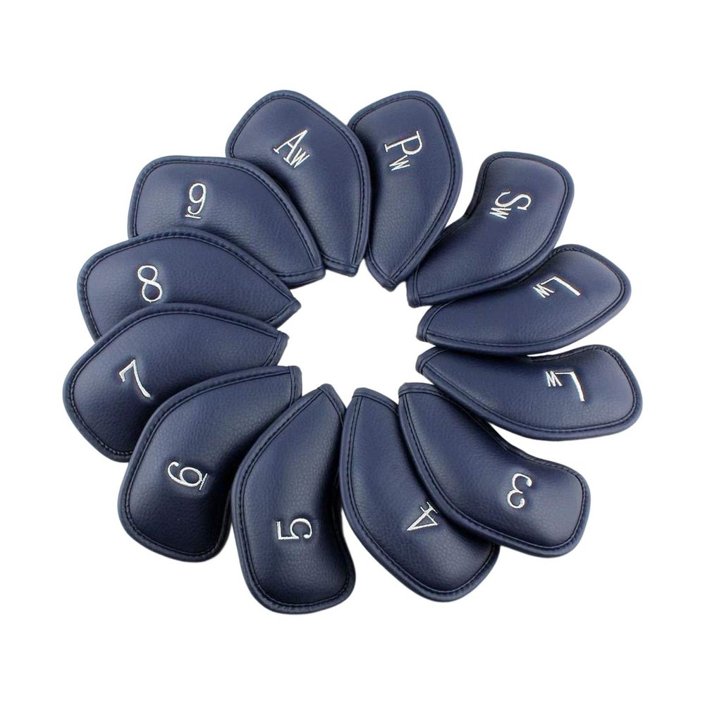 AAGAZA 12 Pieces PU Leather Golf Iron Headcover Set Golf Club Head Cover Anti Scratch Golf Cue Protector with Number Tag Golf Accessories/1799