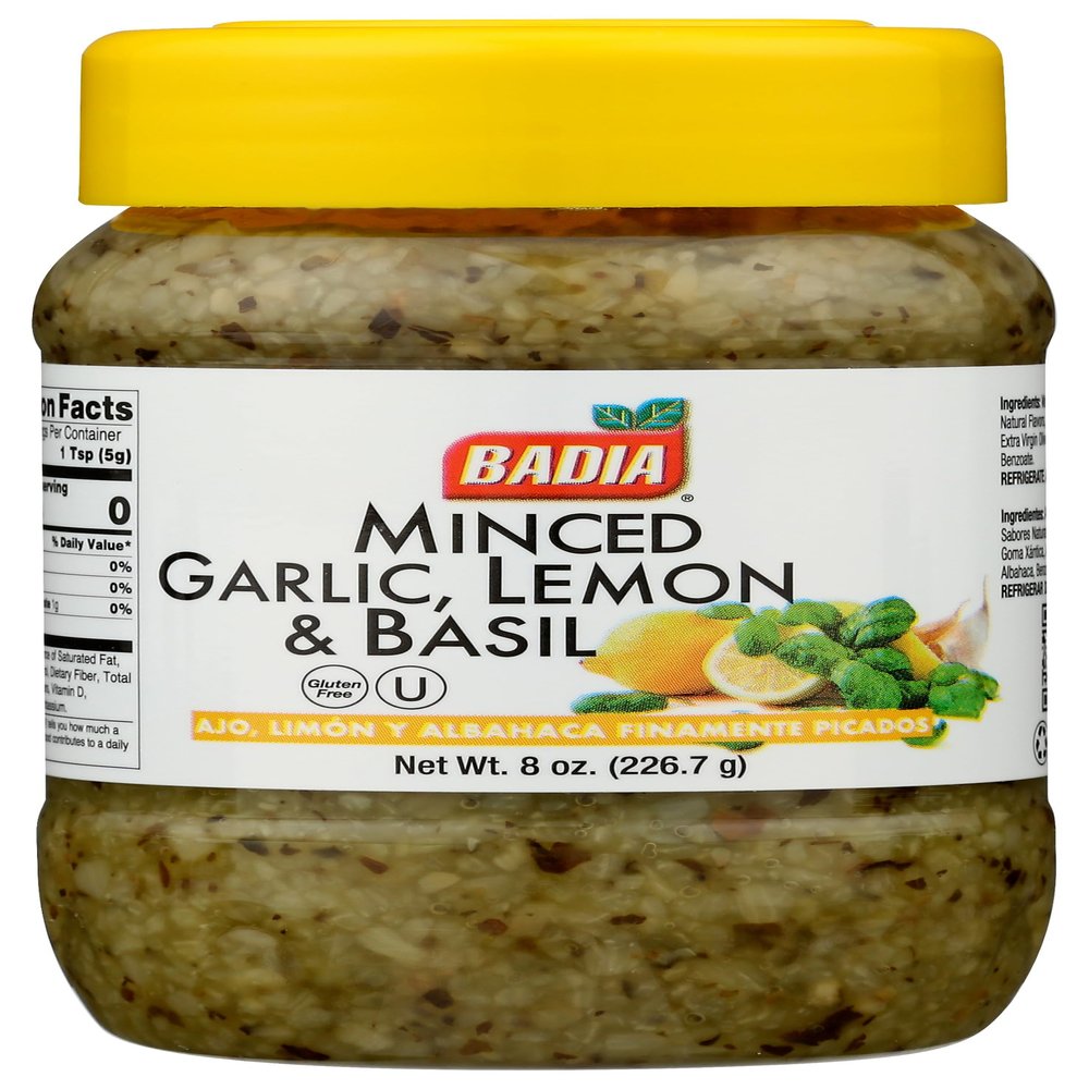 Badia Minced Garlic, Lemon & Basil, Kosher, Gluten Free, 8 Ounce (Pack of 12)