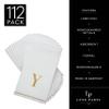 Luxe Party 112 Pack Monogram Napkins | Letter Y Initial | Disposable | Premium Airlaid | Linen Feel | Decorative Table Setting | Guest Towel Napkin | White and Gold view 2