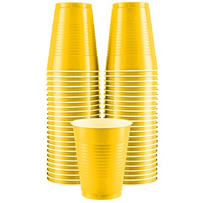 Amcrate Disposable Cups, Yellow 18-Ounce Plastic Party Cups, Strong and Sturdy for Wedding, Christmas, Halloween, 50 Pack