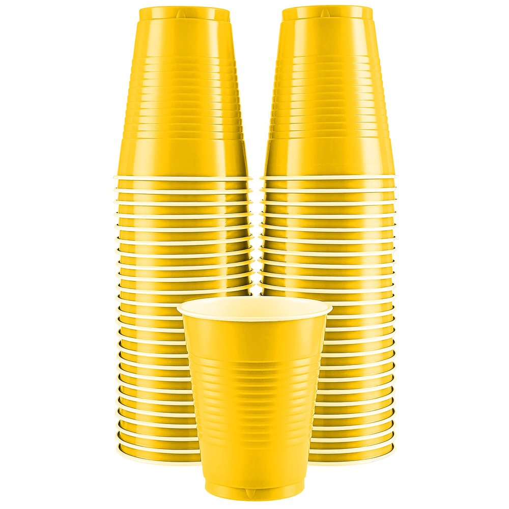 Amcrate Disposable Cups, Yellow 18-Ounce Plastic Party Cups, Strong and Sturdy for Wedding, Christmas, Halloween, 50 Pack