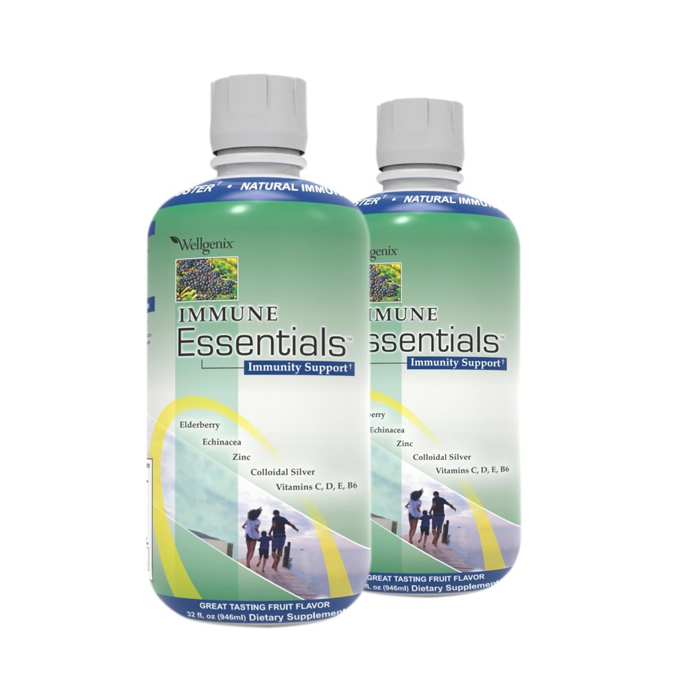 Wellgenix Immune Essentials Liquid Dietary Supplement  Elderberry, Echinacea, Zinc & Vitamin C  Fruit Flavor  32 fl oz (Pack of 2)