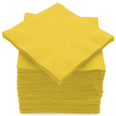 100 Pack Yellow Beverage Napkins, Big Party Pack, 2 Ply, Ideal for Wedding, Party, Birthday, Dinner, Lunch, Cocktails. (5 x 5) by Amcrate