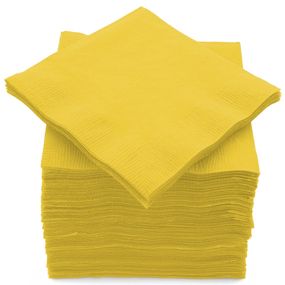 100 Pack Yellow Beverage Napkins, Big Party Pack, 2 Ply, Ideal for Wedding, Party, Birthday, Dinner, Lunch, Cocktails. (5 x 5) by Amcrate