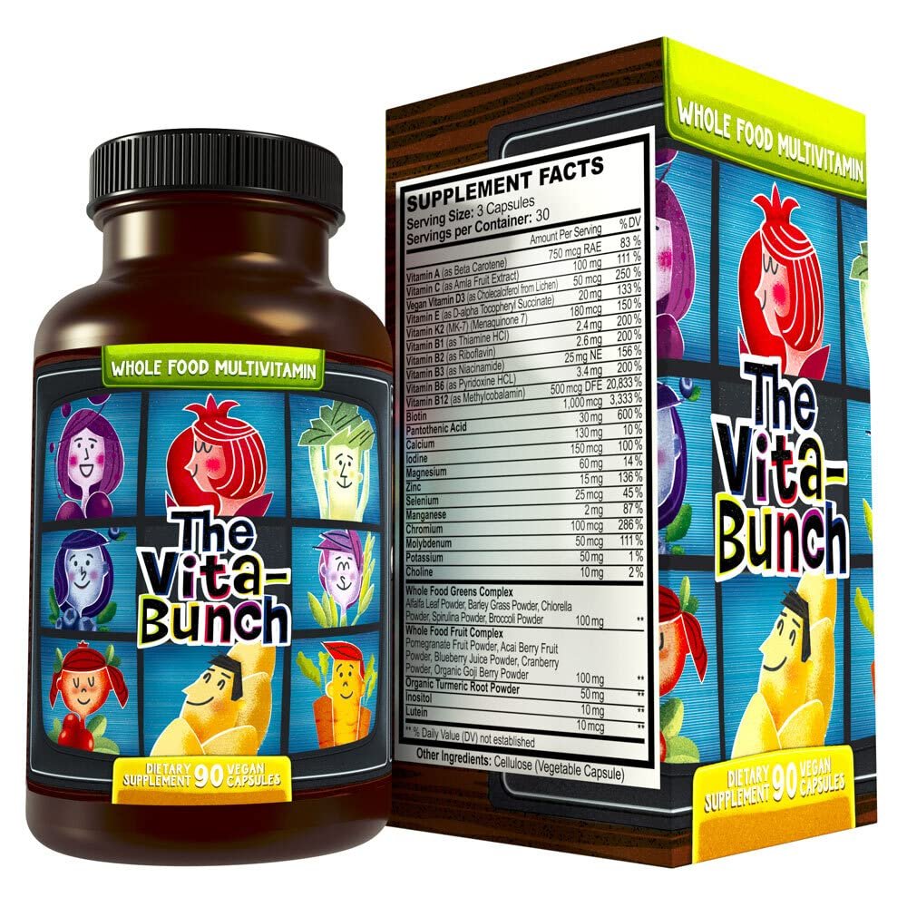 Whole Food Multivitamin Fruit & Super Greens All-in-one Vitamin Complex, 90 Vegan Capsules - Daily Vitamin for Women and Men - Iron, Zinc, B12, Vitamin A, D3 and More