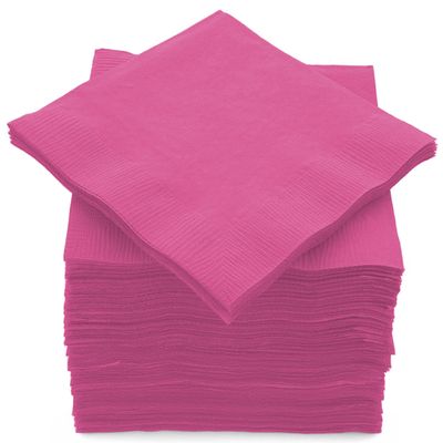 100 Pack Bright Pink Beverage Napkins, Big Party Pack, 2 Ply, Ideal for Wedding, Party, Birthday, Dinner, Lunch, Cocktails. (5 x 5) by Amcrate