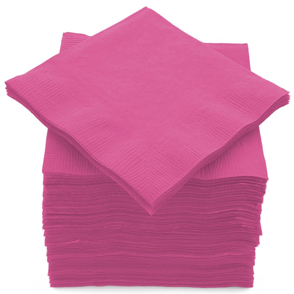 100 Pack Bright Pink Beverage Napkins, Big Party Pack, 2 Ply, Ideal for Wedding, Party, Birthday, Dinner, Lunch, Cocktails. (5 x 5) by Amcrate