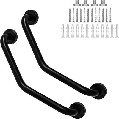 16 Inch Angled Grab Bar 2 Pack, ZUEXT Anti Slip Black Shower Grab Bar Handles, Stainless Steel Knurled Bathroom Balance Bar, Safety Hand Rail Support,Handicap Elderly Injury Senior Assist Bath Handle