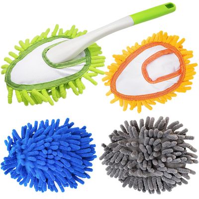 Microfiber Duster for Cleaning, Hand Washable Dusters with 4 pcs Replaceable Microfiber Head,Wet and Dry Use, Detachable Cleaning Supplies for Office, Car, Window, Furniture, Wall