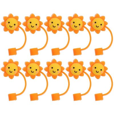 Healifty 10Pcs Sun Shaped Silicone Straw Tops Reusable Dust Plug Covers for 6-8Mm Drinking Straws Protective Straw Sleeves for Tumblers and Outdoor Use