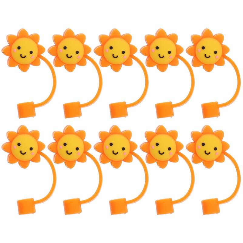 Healifty 10Pcs Sun Shaped Silicone Straw Tops Reusable Dust Plug Covers for 6-8Mm Drinking Straws Protective Straw Sleeves for Tumblers and Outdoor Use