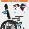 18.5" Reclining Wheelchair, Lightweight Carbon Steel Folding Self-Propelled Wheelchairs for Adults with High Back & Removable Headrest, 180 Full Reclining Chair with Removable Elevating Leg Rest view 3