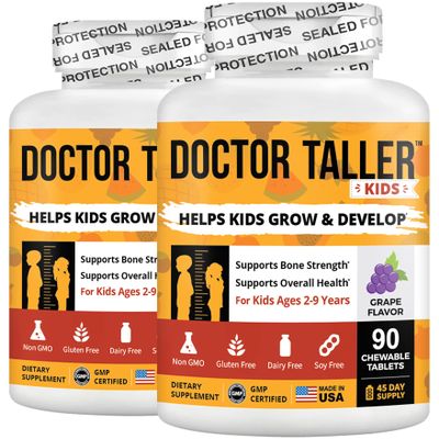 Doctor Taller Kids by NuBest - Support Healthy Growth of with Multivitamins and Multiminerals for Ages 2 to 9 Grape Flavor 180 Vegan Chewable Tablets | 3 Month Supply White