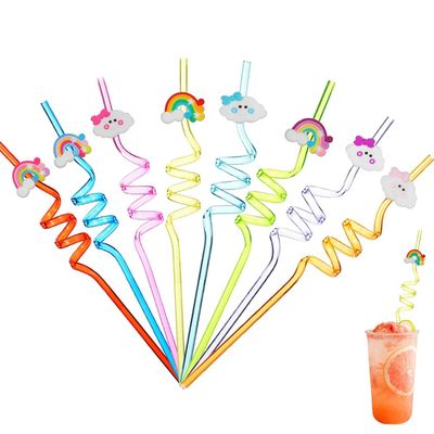 12 Pcs Rainbow Drinking Plastic Straws + 4 Temporaty Tattoos +1 Cleaning Brush,Reusable Drinking Straws for Birthday Party Supplies