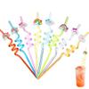 12 Pcs Rainbow Drinking Plastic Straws + 4 Temporaty Tattoos +1 Cleaning Brush,Reusable Drinking Straws for Birthday Party Supplies view 1