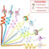 12 Pcs Rainbow Drinking Plastic Straws + 4 Temporaty Tattoos +1 Cleaning Brush,Reusable Drinking Straws for Birthday Party Supplies view 3