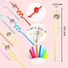 12 Pcs Rainbow Drinking Plastic Straws + 4 Temporaty Tattoos +1 Cleaning Brush,Reusable Drinking Straws for Birthday Party Supplies view 4
