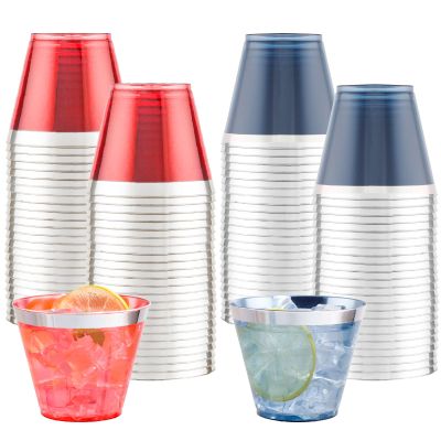 LIYH 100 Pcs 9 oz Red and Blue Disposable Plastic Cups, 4th of July Plastic Wine Glasses for Celebrate, 4th of July Disposable Party Cups for Independence Memorial Veterans Day 50 Each