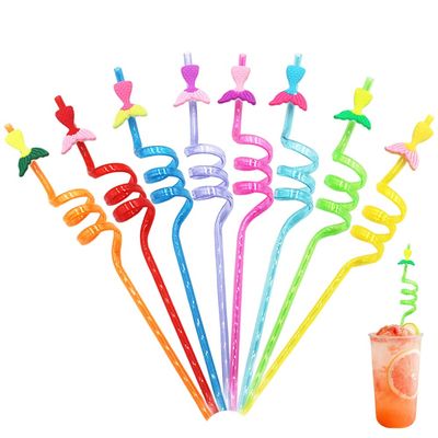 12 Pcs Mermaid Tail Drinking Plastic Straws + 4 Temporaty Tattoos +1 Cleaning Brush,Reusable Drinking Straws for Birthday Party Supplies