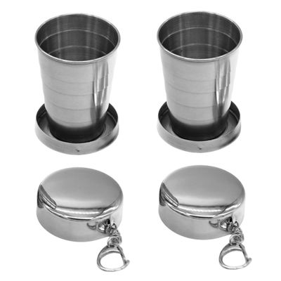 AEIOFU Collapsible Cup,Camping Mug,Shot Glasses Collapsible Cup Stainless Steel Camping Mug Telescopic Portable 75ML Folding Cup with Keychain 2Pcs 75 ml 75 ml 75 ml