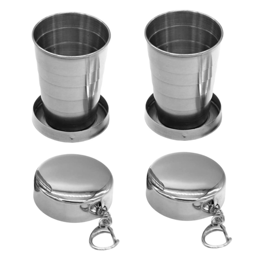 AEIOFU Collapsible Cup,Camping Mug,Shot Glasses Collapsible Cup Stainless Steel Camping Mug Telescopic Portable 75ML Folding Cup with Keychain 2Pcs 75 ml 75 ml 75 ml