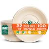 ECO SOUL 32 Oz Compostable Disposable Paper Bowls [100 Pack] Food Safe Leak-Free 100% Virgin Bagasse Biodegradable Heavy Duty Ramen Soup Bowl for Hot & Cold Food Microwave Safe [Small, Round, Brown] view 1