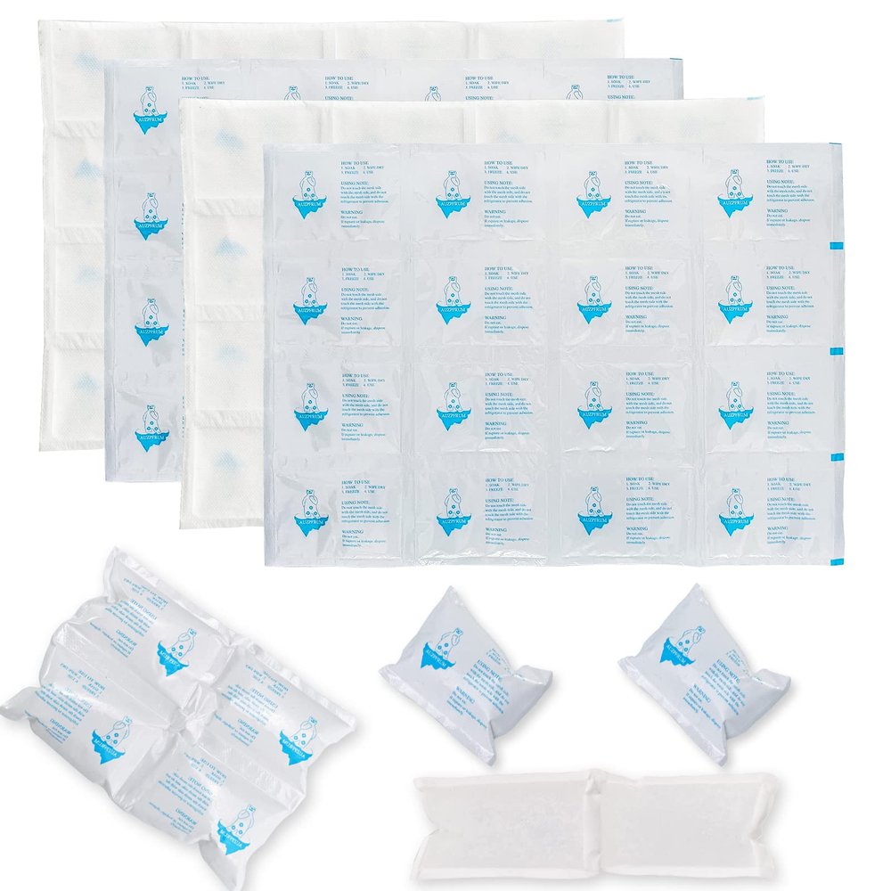 Auzpfrum Ice Packs for Shipping & Coolers - Dry Ice Sheets for Transporting Frozen Food - Long Lasting Cold Pack for Lunch Bags (4 Sheets x 16 Cells)