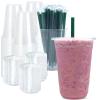 [100 SETS] 32 oz Clear Plastic Cups with Lids and STRAWS, Disposable Drinking Cups for Cold Drinks, Iced Coffee, Milkshakes, Smoothies view 1