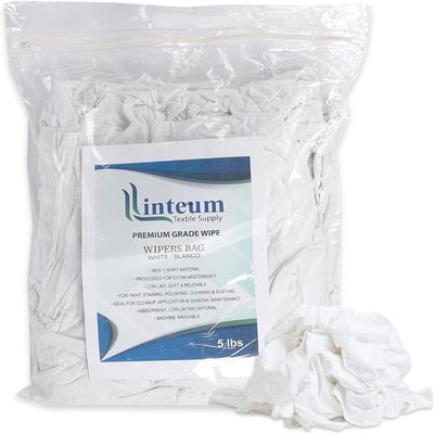Linteum Textile Supply White Tshirt Rags 5 lb Bag Staining and Finishing Wiping Towels for Auto, Painting Wood Polishing Jersey Knit Poly Cotton Wiper Rag T-Shirt Material Reusable Cleaning Cloths