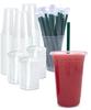 [100 SETS] 20 oz Clear Plastic Cups with Lids and STRAWS, Disposable Iced Coffee cups with Lids, Clear Cups with Lids for Cold Drinks, Iced Tea, Milkshakes, Smoothies view 1