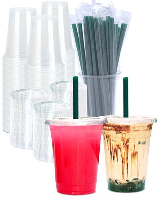 [100 SETS] 16 oz Clear Plastic Cups with Lids and STRAWS, Disposable Iced Coffee cups with Lids, Clear Cups with Lids for Cold Drinks, Iced Tea, Milkshakes, Smoothies
