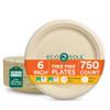 ECO SOUL 6 Inch Compostable Disposable Paper Plates [750 Pack] Food Safe 100% Virgin Bagasse Pulp Heavy Duty Microwave Safe Small Round Dessert Appetizer Plate for Party, Picnic & BBQ (Brown) view 1