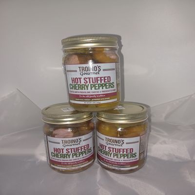 Troino's Gourmet Hot Stuffed Cherry Peppers with Prosciutto & Provolone, 12 Ounce Jars, 3-PACK