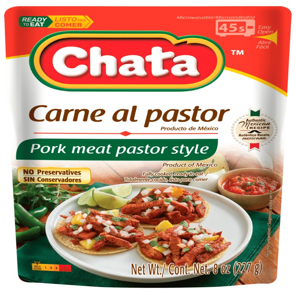 Chata Authentic Mexican Carne Al Pastor, Seasoned Pork, 8 oz, Pack of 12