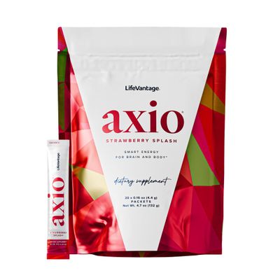 LifeVantage AXIO Regular Energy Drink Powder, Nootropic Supplement, Focus & Mood Support, with L-theanine, Green Tea, B Vitamins, DMAE, Quercetin & Pine Bark, Strawberry Splash, 30 Packets