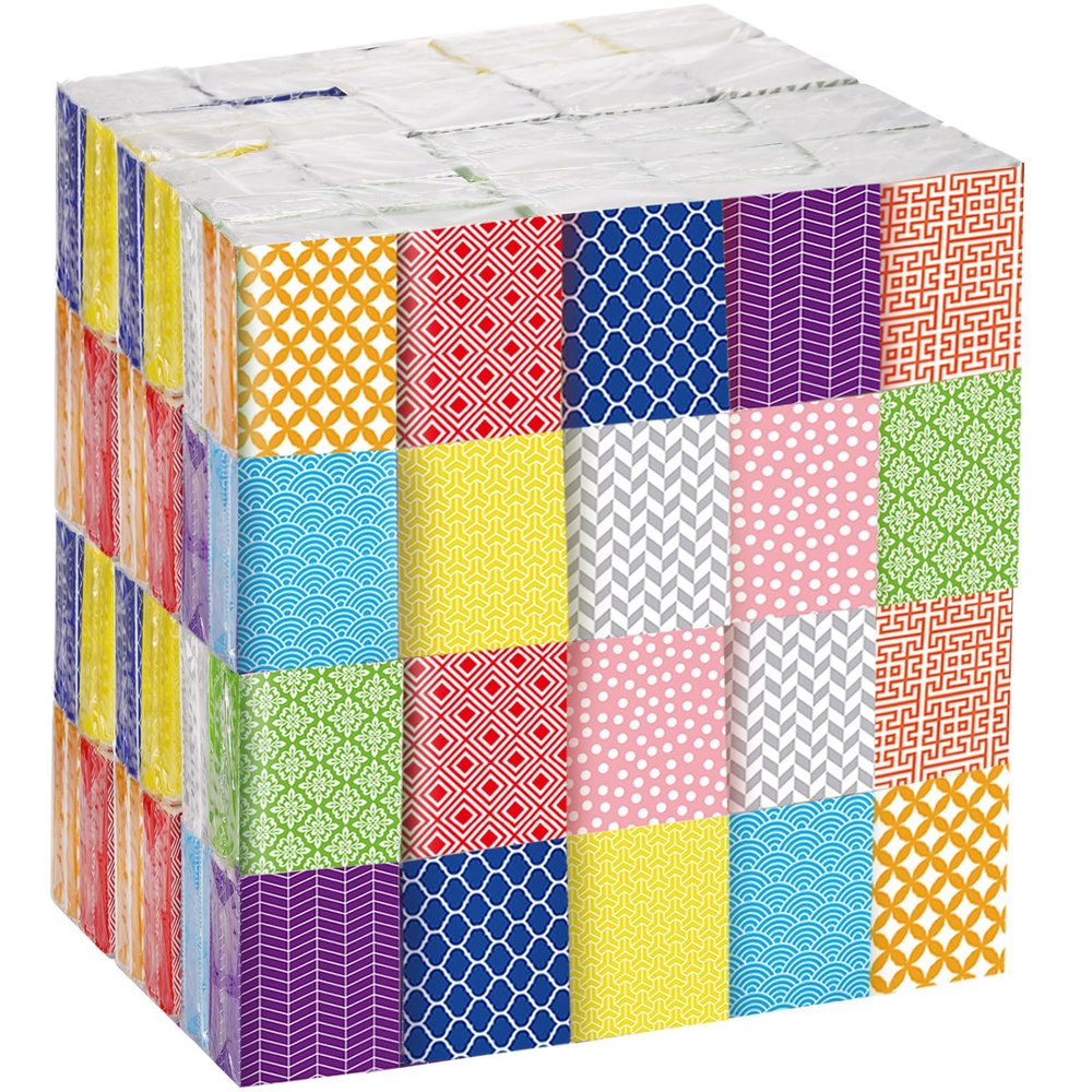 Thenshop 200 Packs Travel Tissues Bulk Geometric Designed Pocket Size Tissues, 3 Ply Paper Facial 2000 Count for Travelling Walking Weddings Graduation