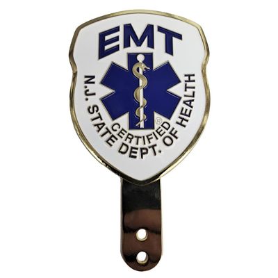 911 Specialties NJ EMT Car Window Shield for Certified New Jersey EMS's. Gold Metal and Enamel Strong and Beautiful. Great for First Responders