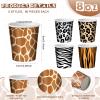 Rtteri 300 Pcs Jungle Safari Animal Party Paper Cups Bulk Leopard Cheetah Tiger Zebra Giraffe Print Cups 8 oz Wild Animals Disposable Cups for Baby Shower Wedding Birthday Zoo Theme Party Supplies view 2