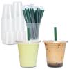 [100 Sets] 12 oz Clear Plastic Cups with Lids and STRAWS, Disposable Party Cups for To Go Iced Coffee Cold Drinks, Smoothie, Juice, Parfait, Frappuccino, Milkshake. No Leaking Fruit Cup view 1
