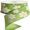 GorinsKani 10 Yard 2.5" Daisy Ribbon with Wired Edge Summer Spring Flower Ribbon for Gift Wrapping Party Decoration (Green) view 1