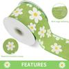GorinsKani 10 Yard 2.5" Daisy Ribbon with Wired Edge Summer Spring Flower Ribbon for Gift Wrapping Party Decoration (Green) view 2