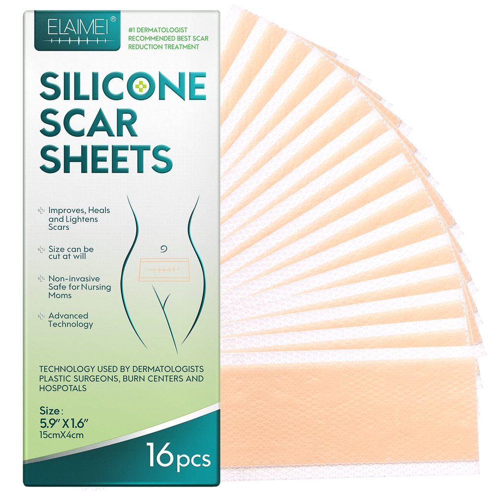 Silicone Scar Sheets,Professional Silicone Tape for Scars(16 pads-5.9x 1.6),Silicone Scar Tape,Scar Removal Sheets,Silicone Scar Strips for Surgical Scars, C-Section, Surgery, Burn, Keloid, Acne