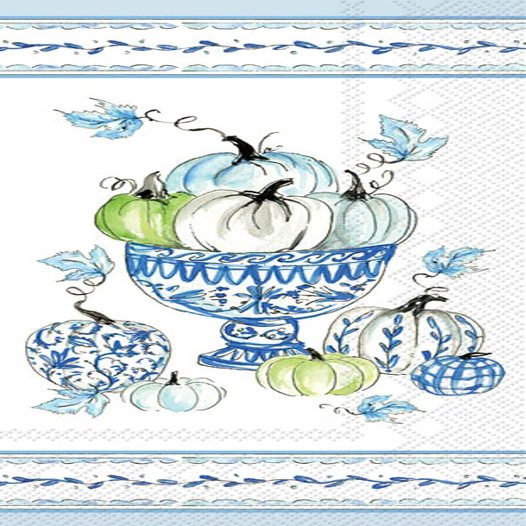 IHR Ideal Home Range Dinner Napkins Disposable 3-Ply Paper Hand Towels, 8.5" x 4.5", Chinoiserie Pumpkins, 16 Count