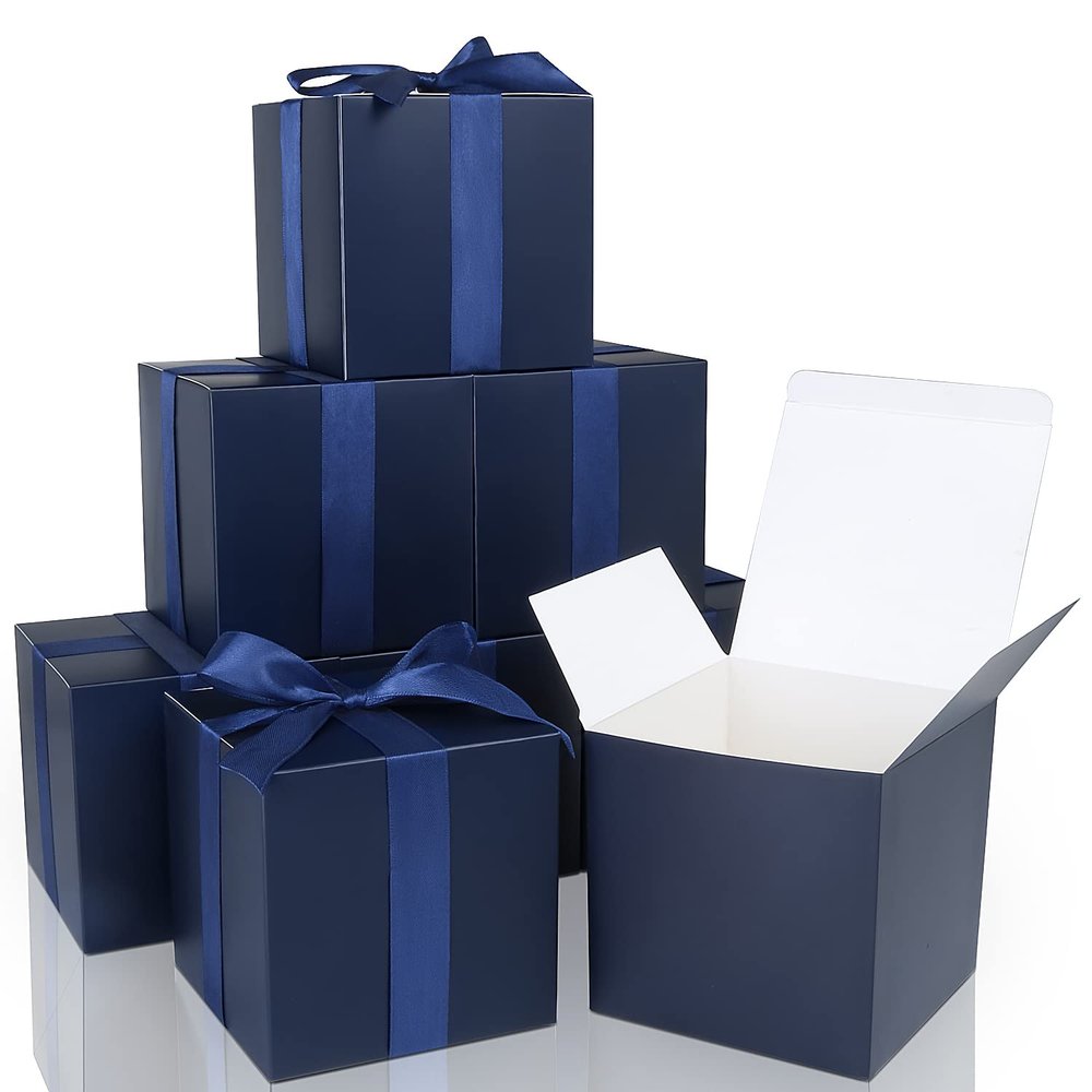 COTOPHER Small Gift Boxes 25 Pack 5x5x5 inches Blue Gift Boxes with Lids for Gifts, Crafting, Wedding Party Favor, Cupcake Boxes, Candy, Bridesmaids Proposal Box with Ribbons and Stickers