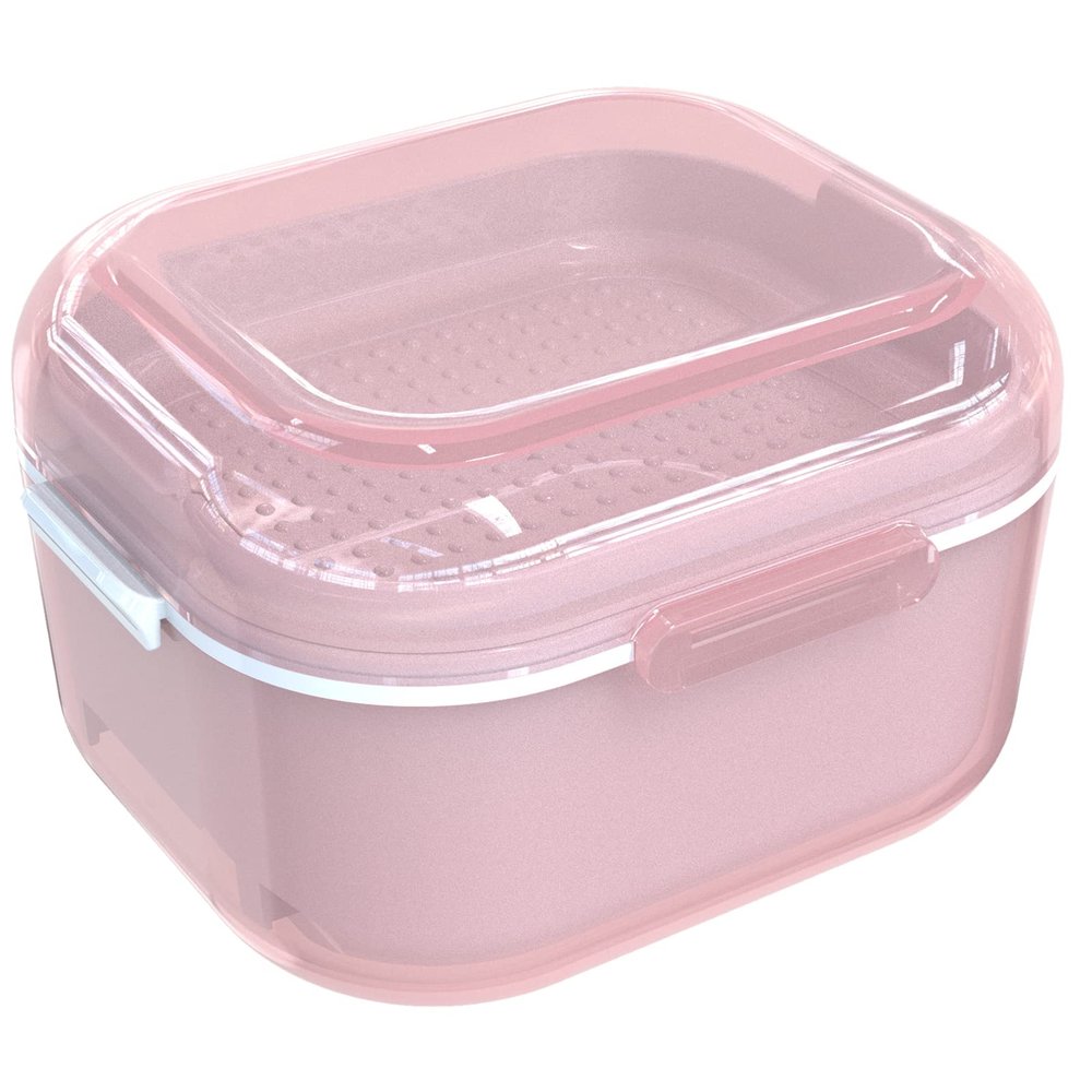 ARGOMAX Denture Case, Denture Cup for Soaking Dentures(Not Leak-Proof), Thorough Cleaning of Dentures, Retainer, Mouthguards, Clear Braces (Pink).